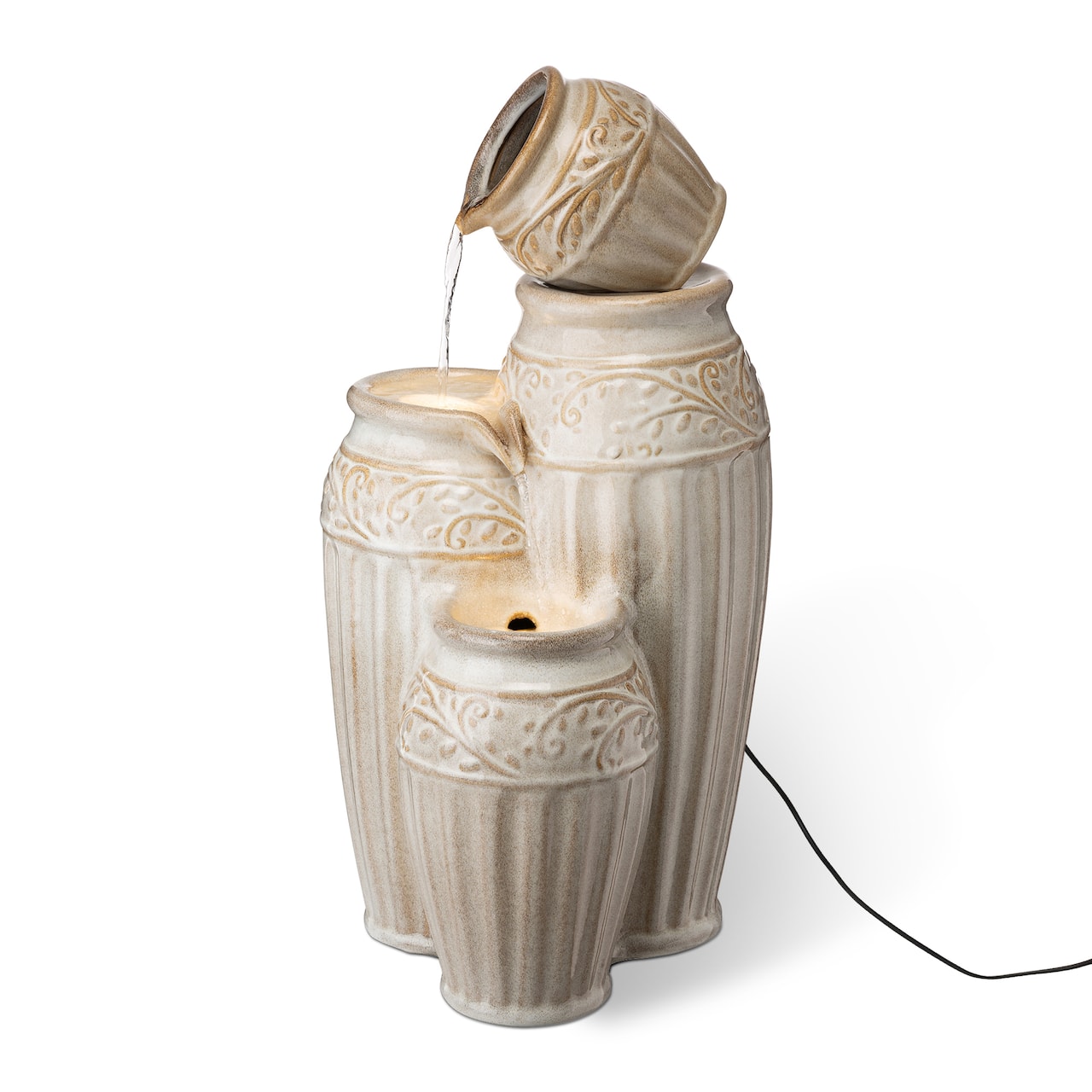 Glitzhome® 27" 4-Tier Sand Beige LED Ceramic Fountain